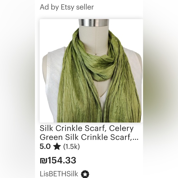 EUC 100% Silk Two-Toned Crinkle Scarf: Scarves Green Red & Orange - Accent Piece - Picture 8 of 8